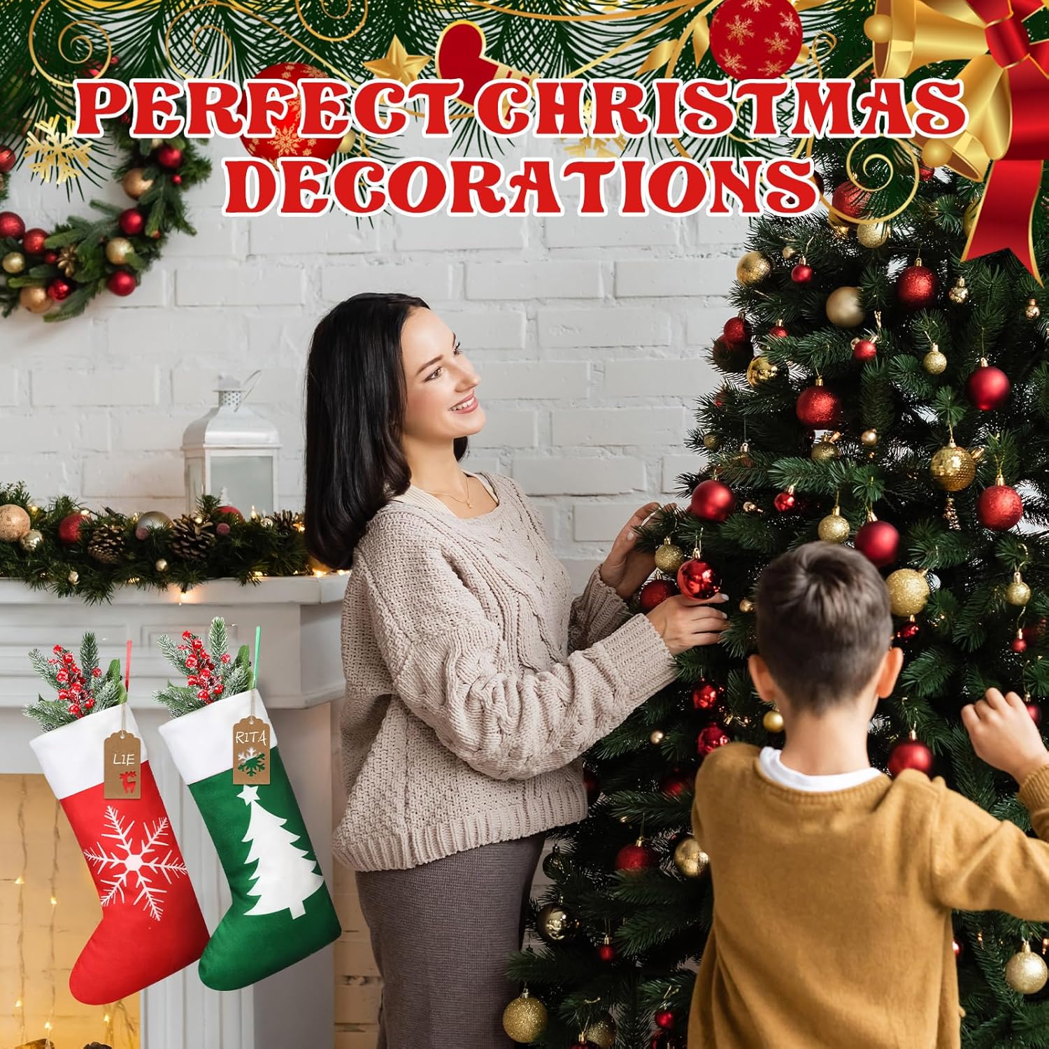 Shinymoon 12 Pack Christmas Stockings Bulk 17.3 Inch Christmas Stockings with Name Tags Buffalo Plaid Stocking Fireplace Hanging Stockings Christmas Ornament for Xmas (Red, Green, Blue, Pink,Basic)