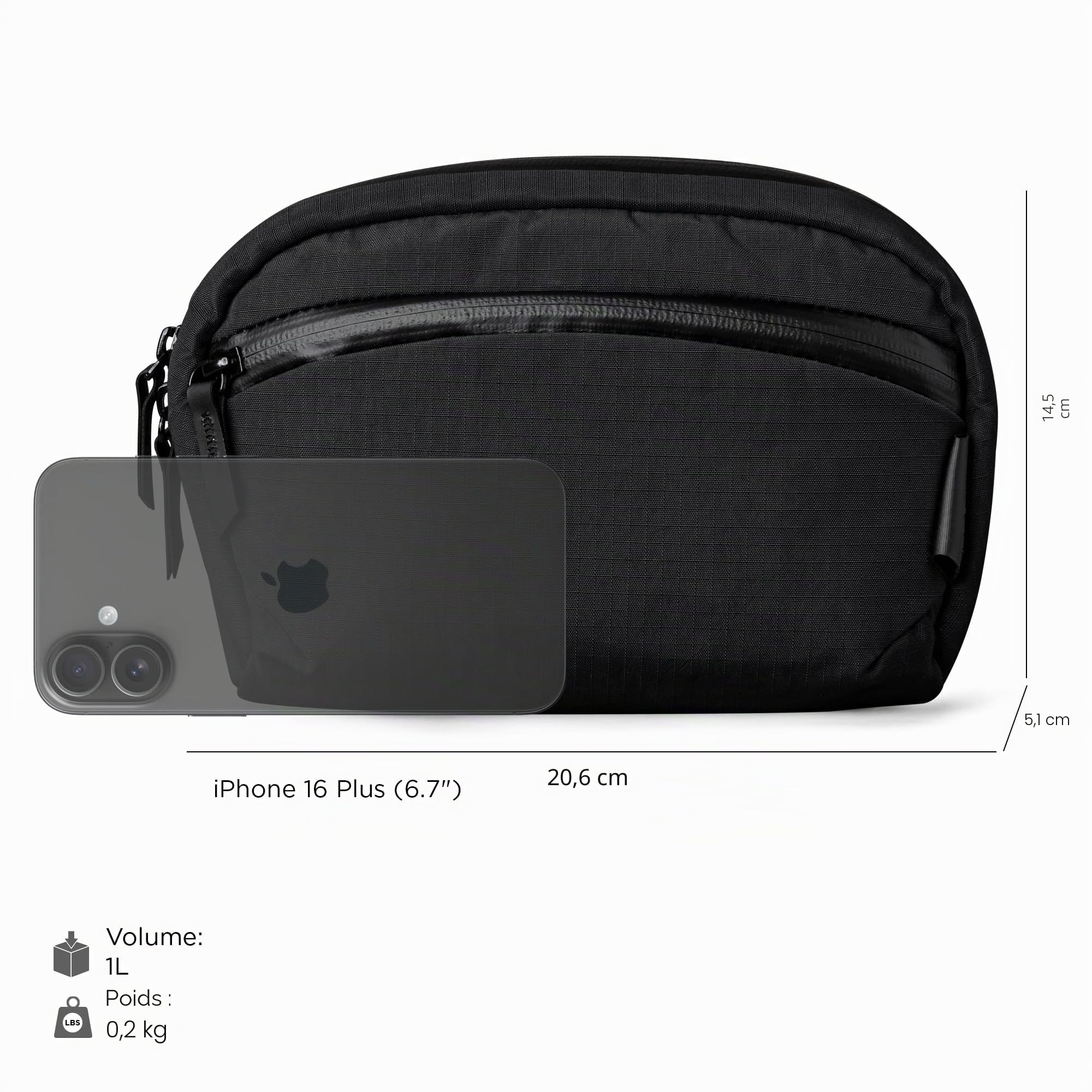 ALPAKA Flight Sling 1L, Sacoche Bandoulière, Sac Bandoulière Homme Compact avec Sangle d’Épaule Ajustable Amovible, Pochette Tech Résistant à l'eau, Porte-clés Intégré, Poche Arrière Discrète