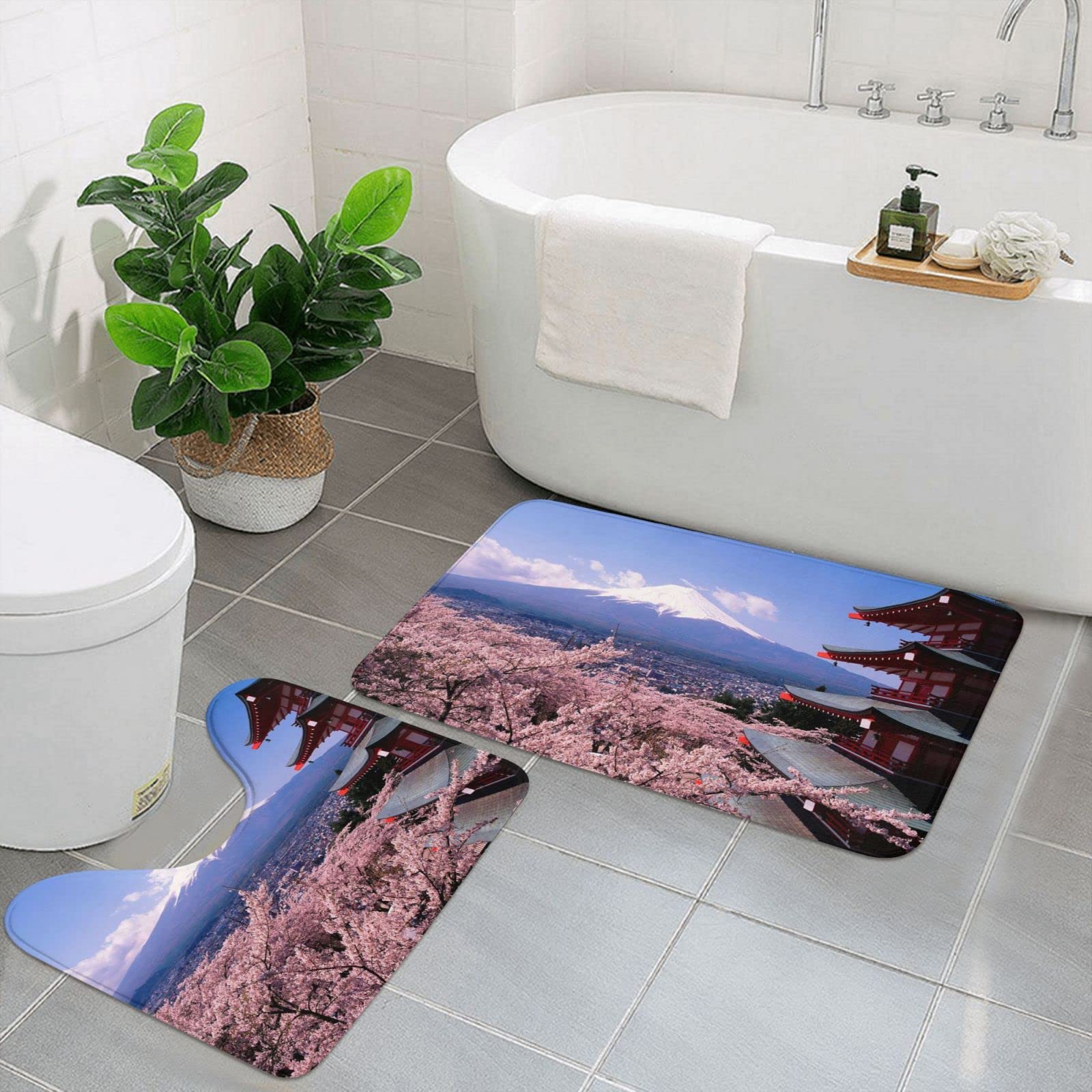 Tapis de bain doux et absorbant style Japon lot de 2 tapis lavables