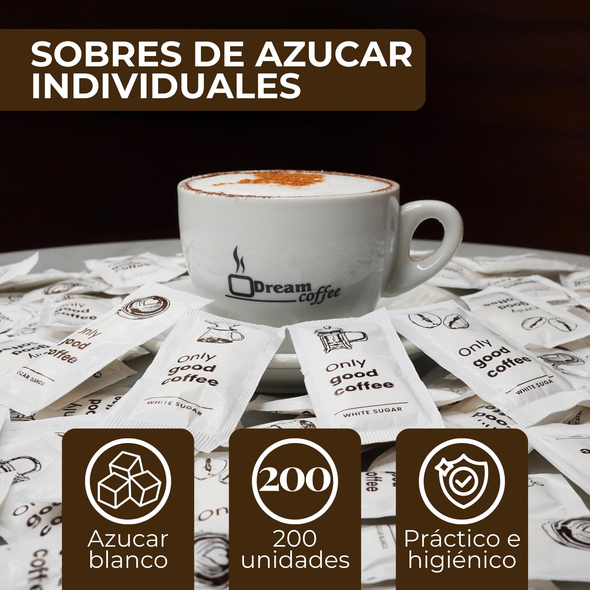 Sucre blanc individuel | Paquet de 200 sucres individuels de 6 g | Enveloppes de sucre monodose | Idéal pour bureau, maison et café.