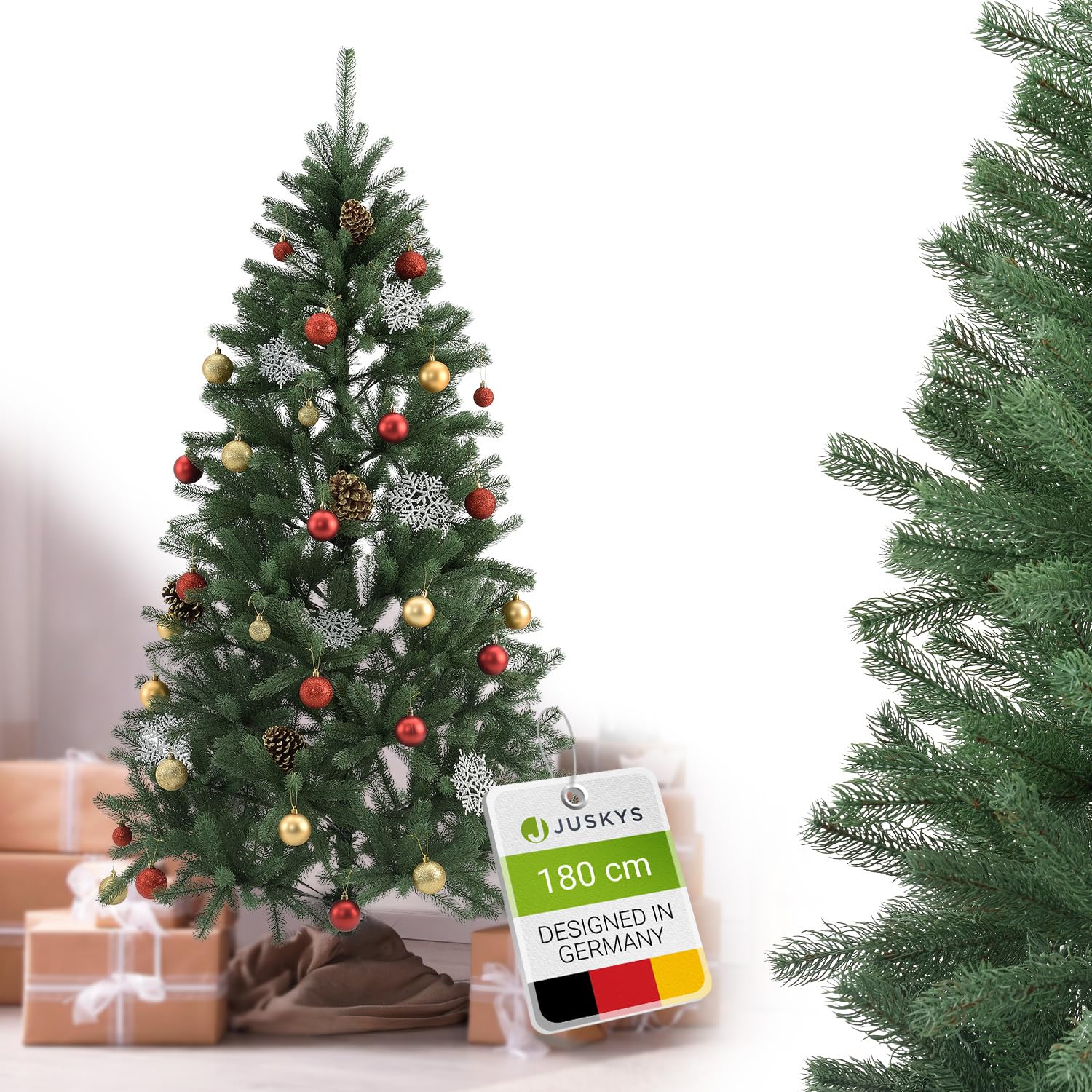 Juskys Künstlicher Weihnachtsbaum Talvi, 180 cm, mit Metallständer, naturgetreu