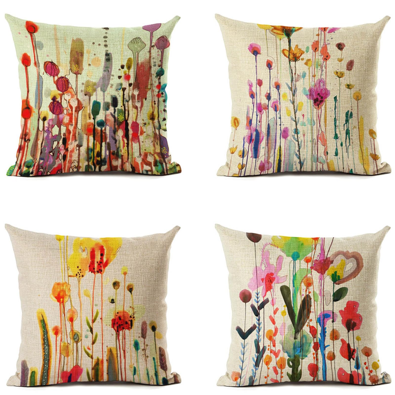 Housses de coussin 65x65cm fleur rétro lin carré taie oreiller décoration canapé