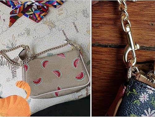 Miniatura 7 de Correa de cadena plana de hierro de 24 pulgadas y 23.6 in para monedero, bolso de hombro, accesorios de correas (cobre dorado + perla-24 pulgadas),