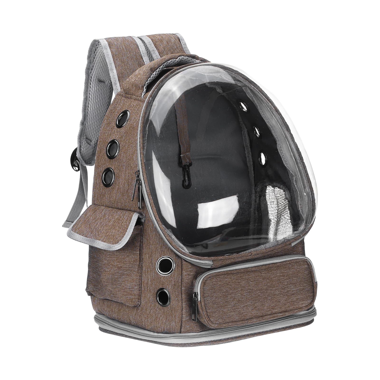 QUARKZMAN Mochila Transportadora para Mascotas, Portátil Y Ventilada, Tela Oxford, Bolsa De Viaje para Perros Y Gatos con Cubierta Transparente 13.39", (Color Caqui, 1 Unidad)