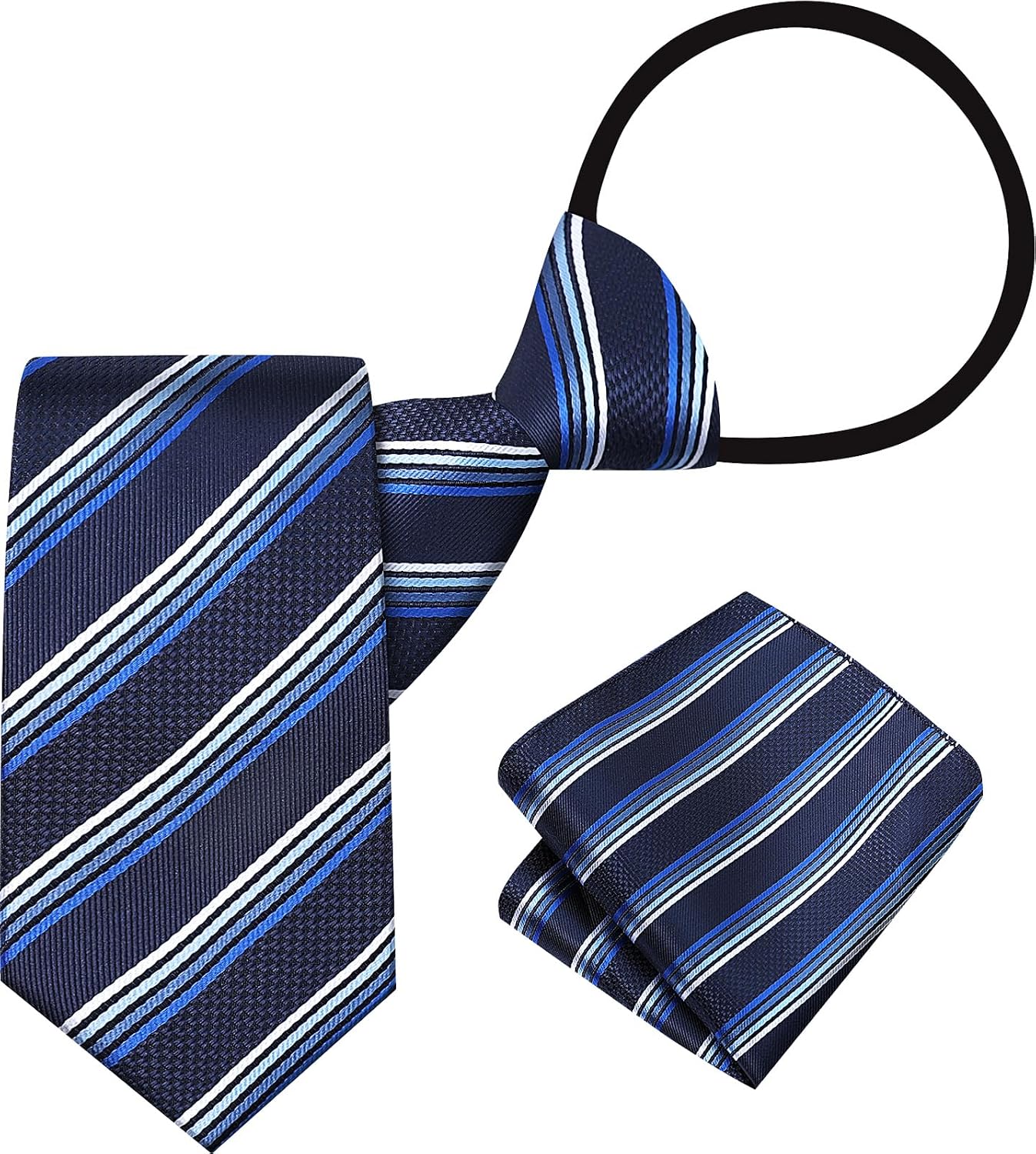 A&J DESIGN Boys Pre-Tied Zipper Stripe Tie & Pocket Square Set for 4-14 Years
