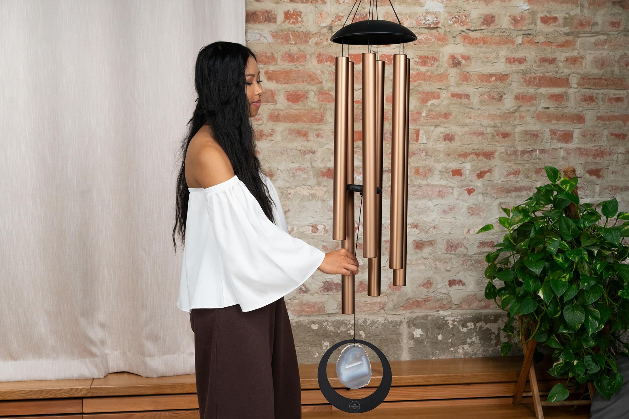 Sonic Energy Grey Agate Meditation Chime – 128 cm, Bronze – Windspiel mit 6 Klangstäben, 432 Hz – Dekoration für Haus, Studio, Garten (MCDT50AB)