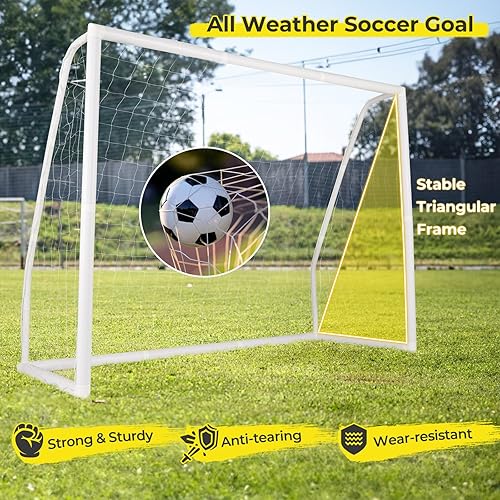 Miniatura 7 de GYMAX Portería de fútbol, porterías de fútbol para patio trasero con red para todo tipo de clima, estaca de tierra y bridas de cremallera, marco de