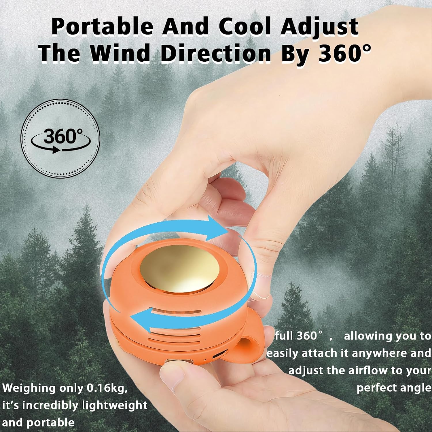 Portable Clip-On Fan, Mini USB Rechargeable 360° Rotatable Fan, Personal Fan 3-Speed Silent Mini Bladeless Fans (Orange) thumbnail