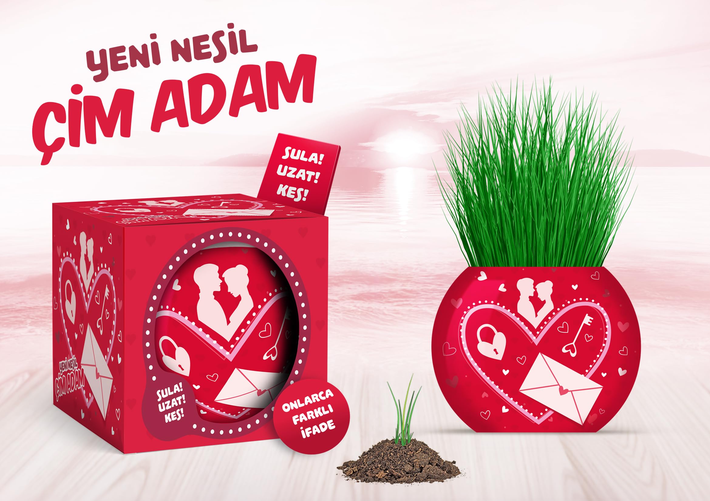 YUUP Aşk Temalı 6'lı Çim Adam Bitki Yetiştirme Seti – Romantik ve Eğlenceli Hediye
