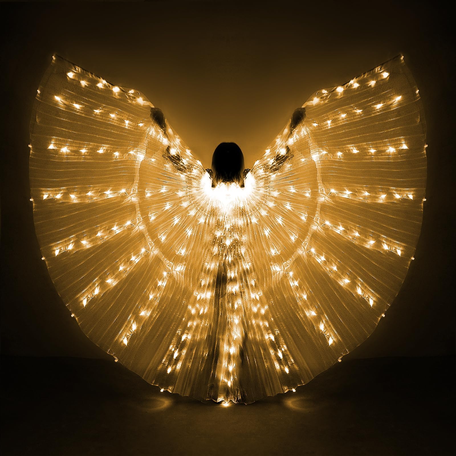 iMucci LED Lights Belly Dance Isis Wings - Bellydance Glow Angel dance Wings with Telescopic Sticks Flexible Rods for Adults and Child Yellow