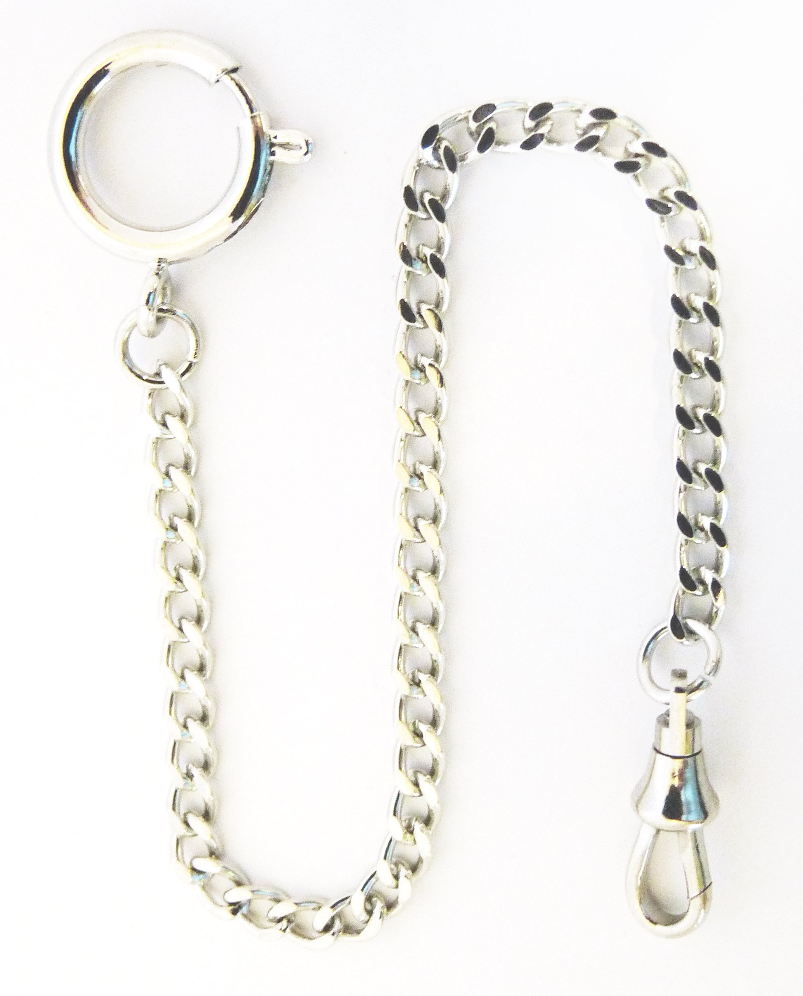 Dueber Chrome Plated Curb Pocket Watch Chain with Spring Ring