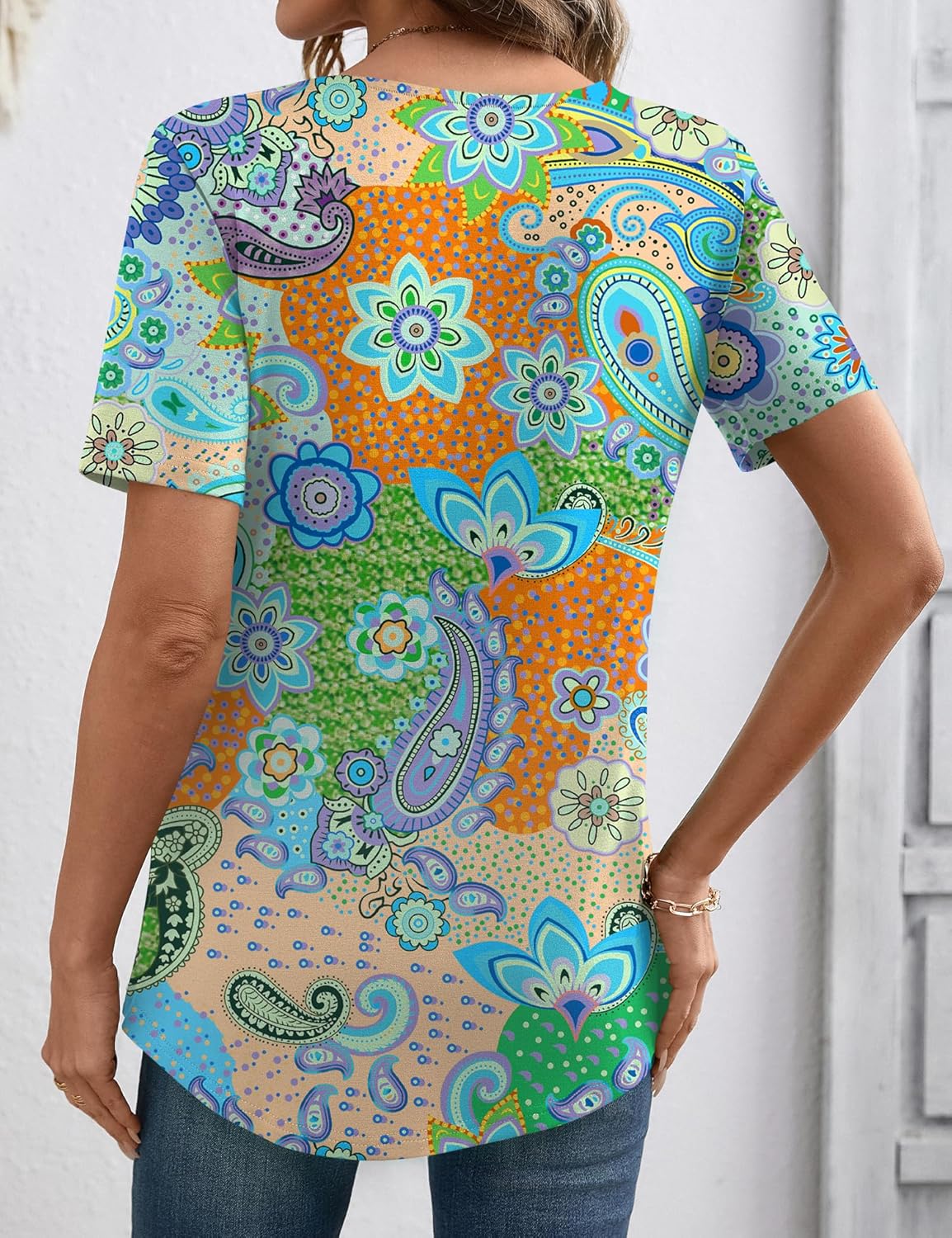 LOMON Womens Summer Tops V Neck Short Sleeve Shirts Dressy Casual Tunic Blouses Spring Fashion - Image 5