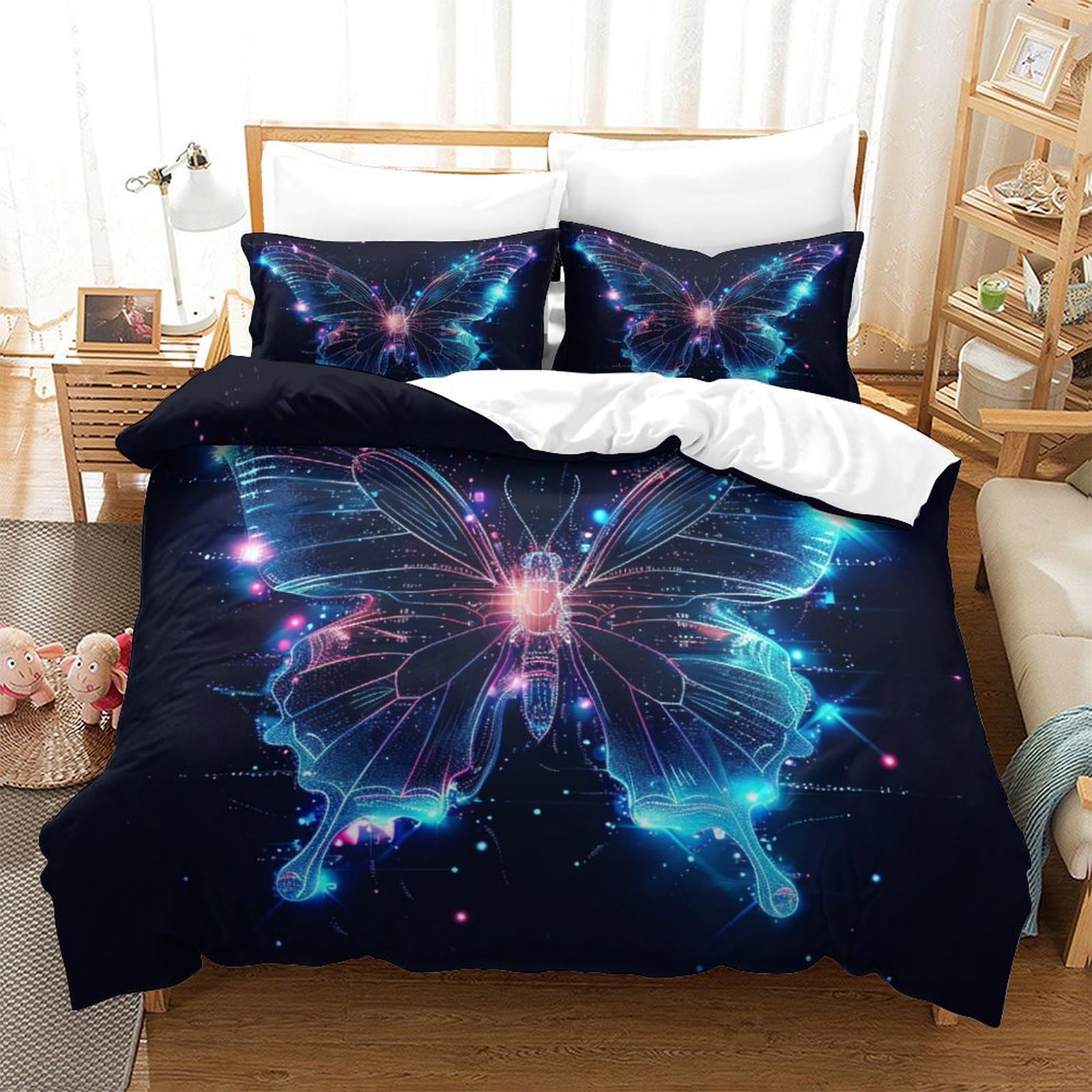 Housse de couette lumineuse insectes 3D pour chambre d'enfant et lit adulte de grande taille