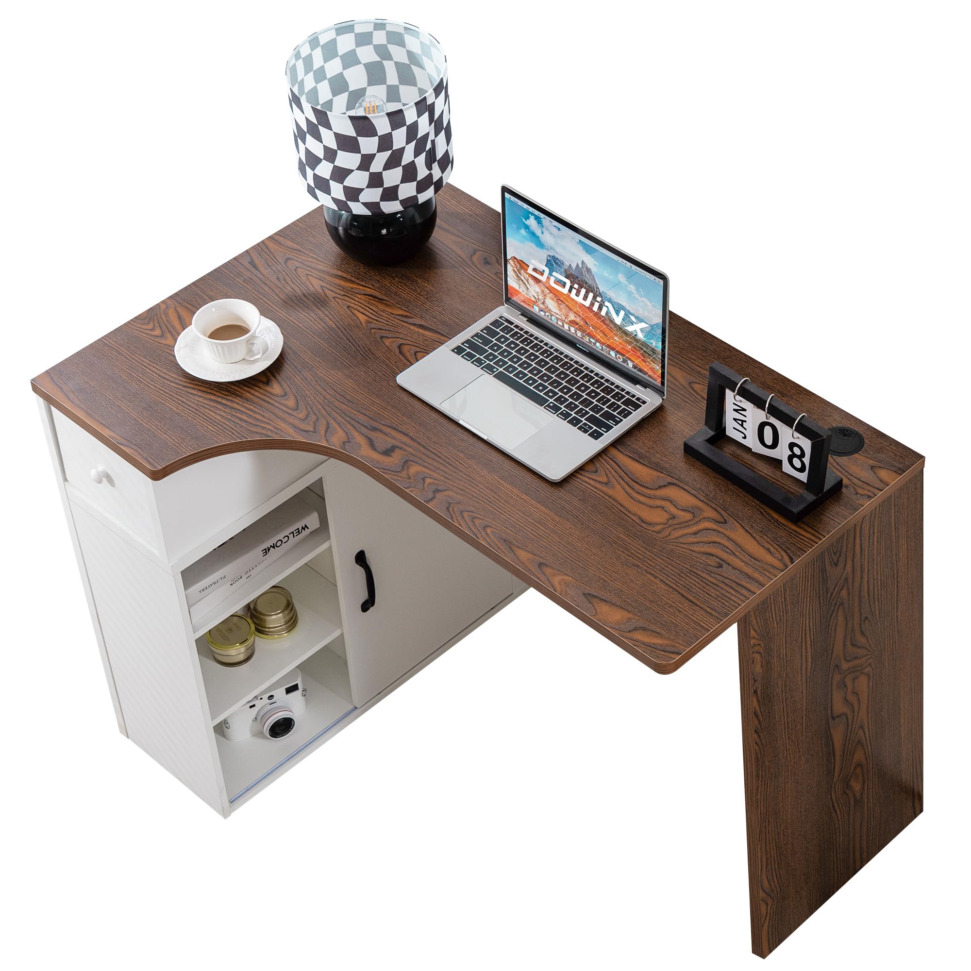 【お値下】L字デスク パソコンデスク 学習机 収納引き出し付き モニタースタンド Dowinx パソコンデスク L字デスク ラック付き モニターアーム対応 棚高