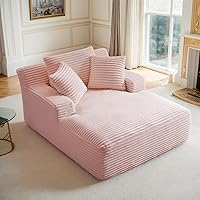 Keainvren Oversized Pink Corduroy Chaise Lounge Chair with Pillows - Deep Seat Recliner Sofa Bed for Living Room Bedroom