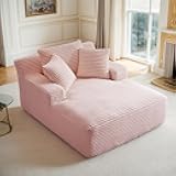 Oversized Chaise Lounge Chair Indoor Corduroy Sofa Bed with Throw Pillows Recliner Chair Comfy Large Deep Seat Sofa Couch for Living Room, Bedroom, Apartment (Pink)