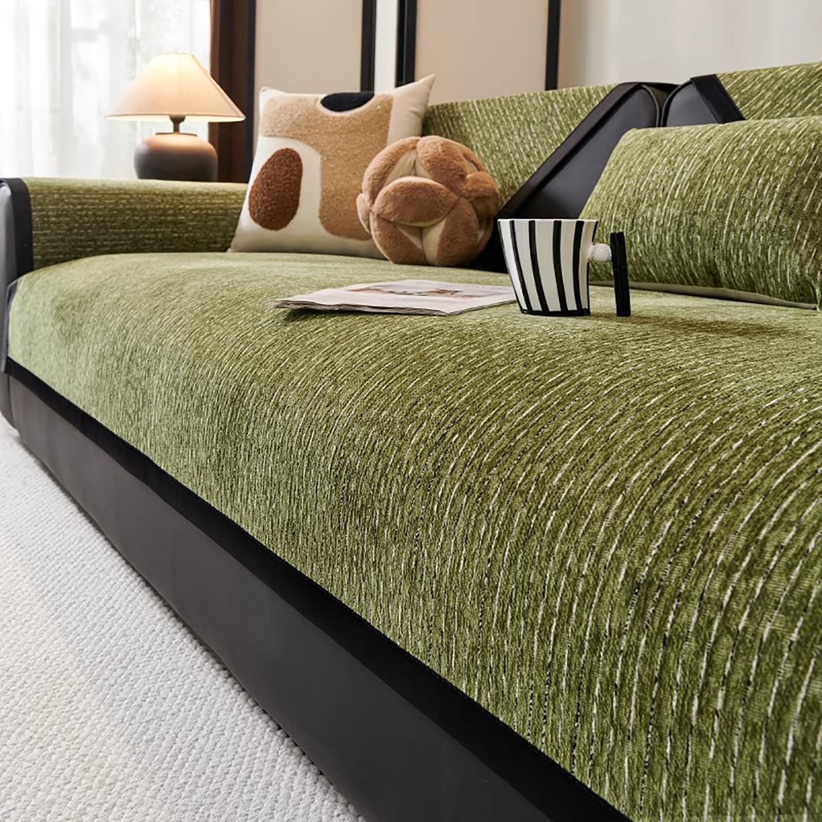 Housse de canapé en chenille haut de gamme verte 70x120cm