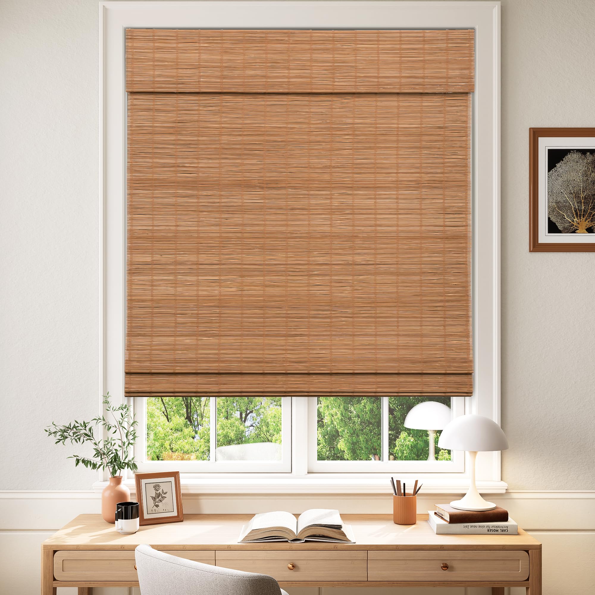 Amazon.com: LazBlinds Cordless Blackout Bamboo Roman Shades, Room
