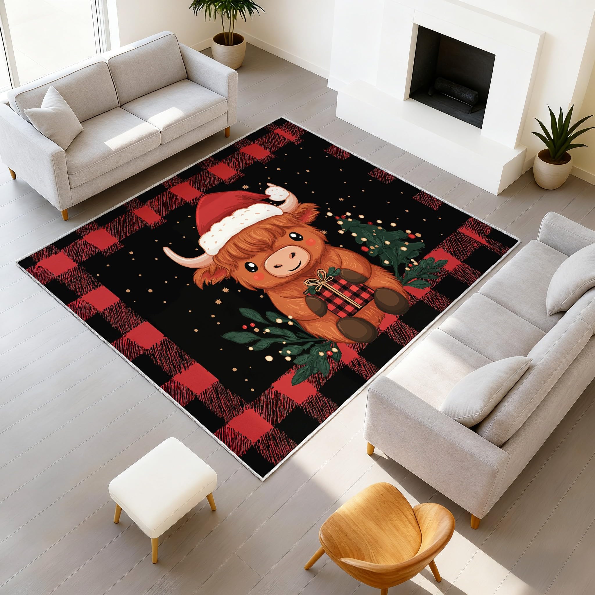 Tapis de salon poils ras antidérapant anti-glisse spécial Noël