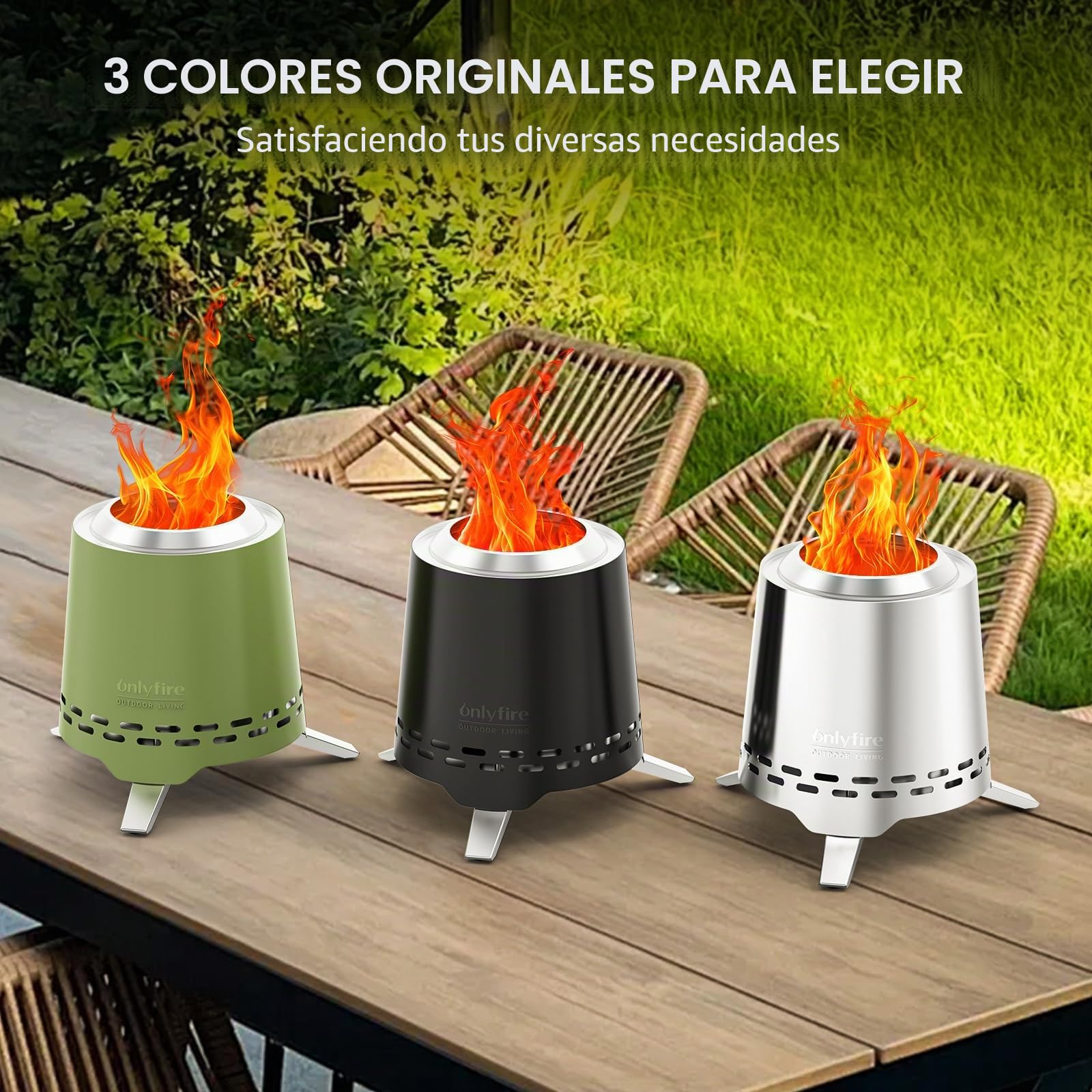 Onlyfire 16,5 cm Brasero sin Humos de Mesa, Mini Brasero Portátil con Soporte para Macetas y Bolsa de Transporte, para Acampar Al Aire Libre Tailgating Patio Trasero, Acero Inoxidable, Verde