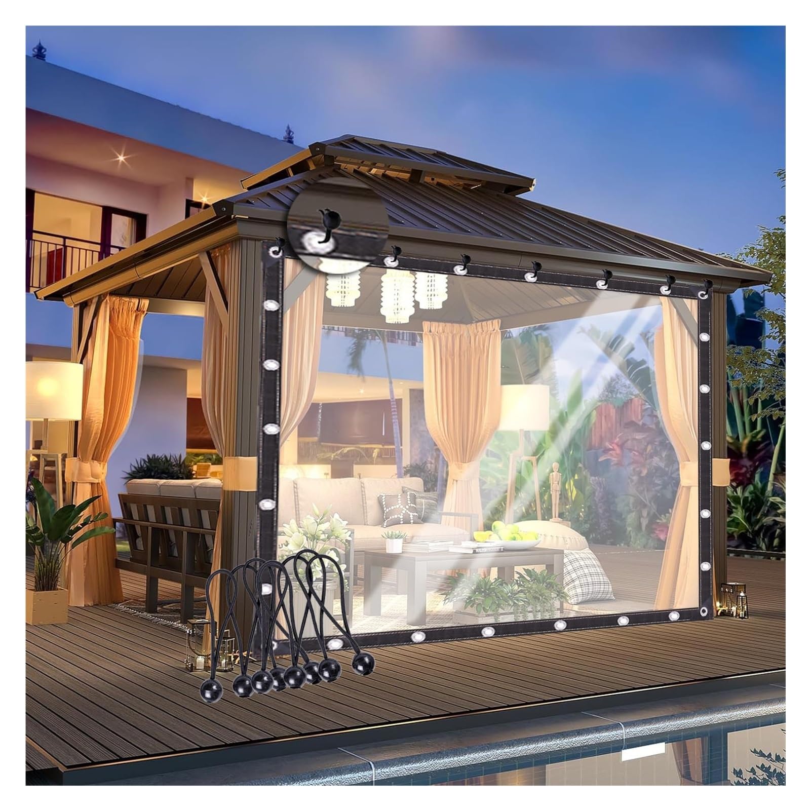 Cerramiento PVC exterior con ojales duradero para balcón y terraza