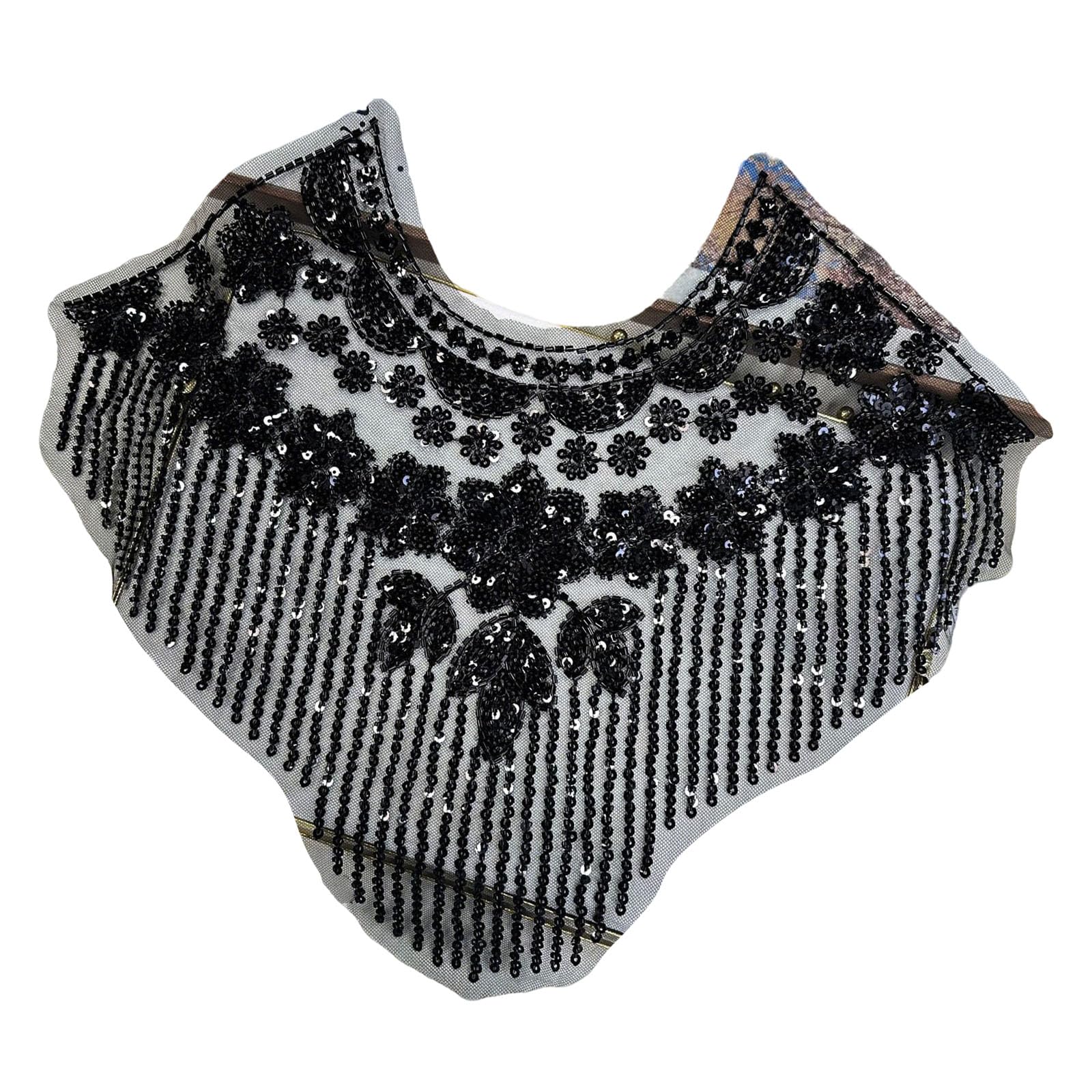 Carotoe Black Recyclable Polyester Embroidery Patches With Beads For Sustainable Fashion Enhancement Beads Fabric Patches