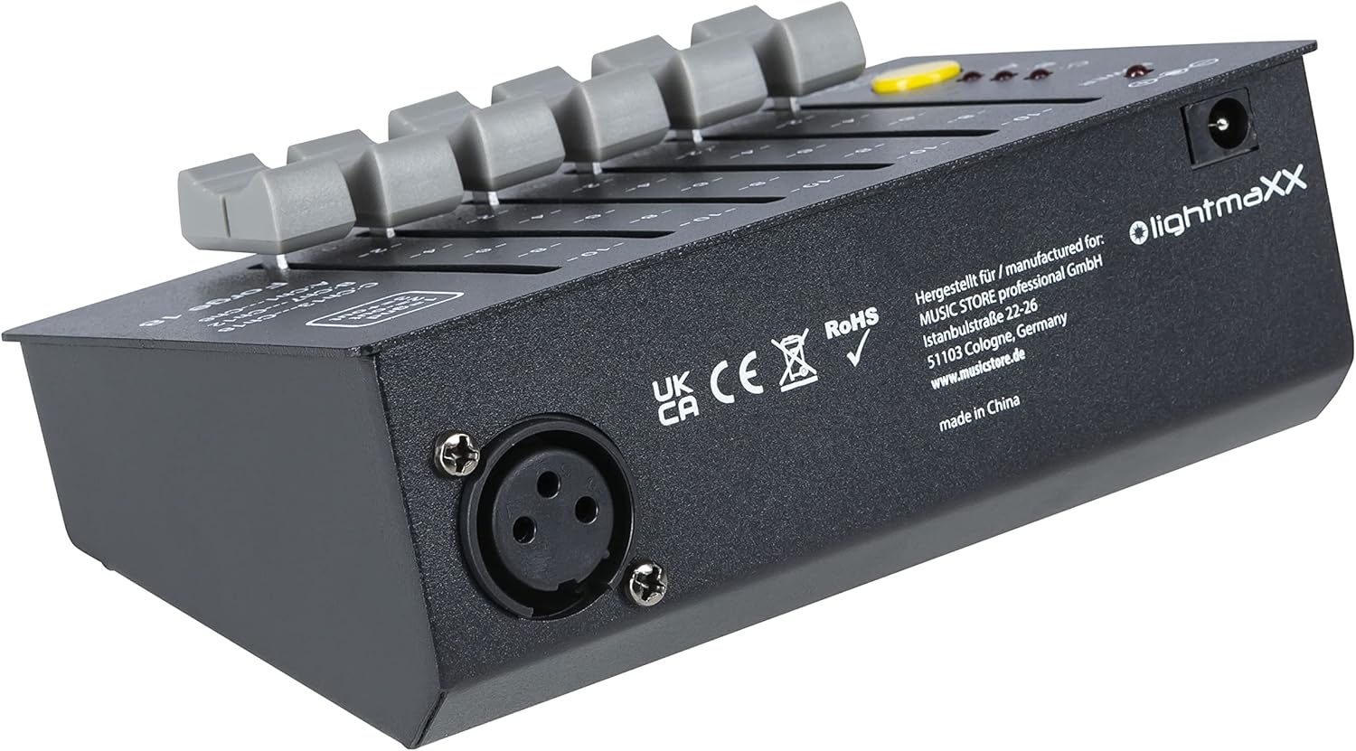 مؤخرة view of lightmaXX Forge 18 DMX Controller showing DMX output and power input