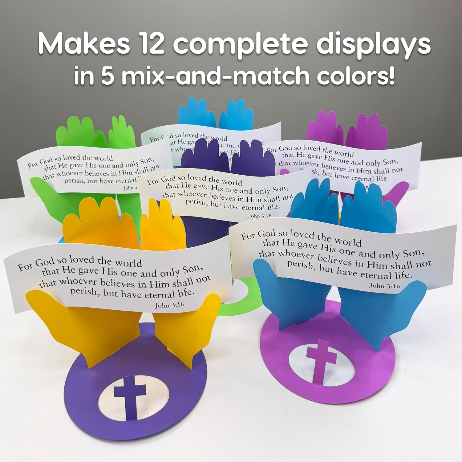 FreshCut Crafts John 3:16 Punch-Out 3-D Paper Kit, 12 Colorful Tabletop Displays Bible Craft for Kids Ages 5 & Up, Perfect for Sunday School, Church Activities, Homeschooling, Classroom Decor | US-made cardstock, Sunday school, VBS, church, homeschool, classroom decor