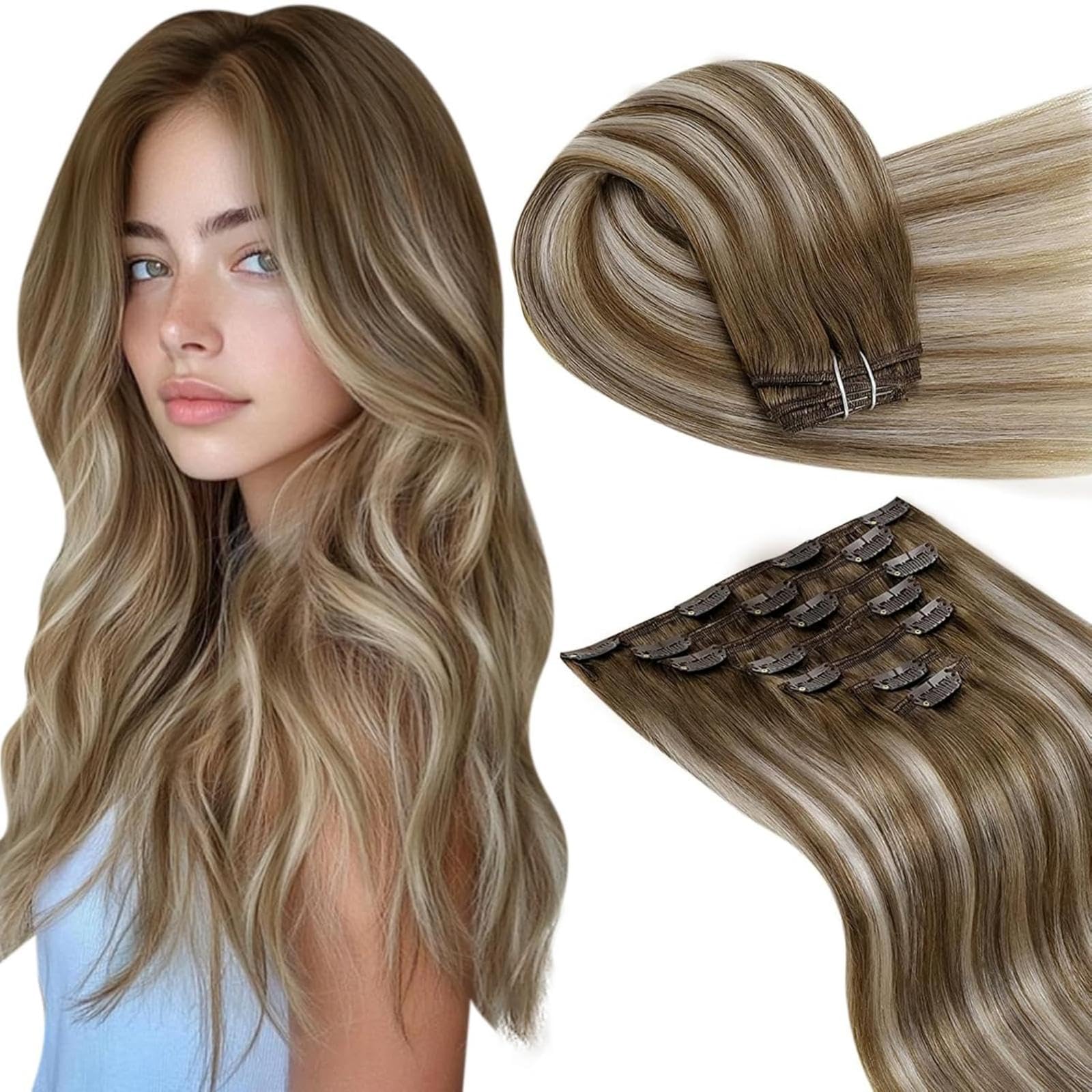 LaaVoo Extensions Echthaar Echt Haar Extension Clip Haarverlängerung Echthaar