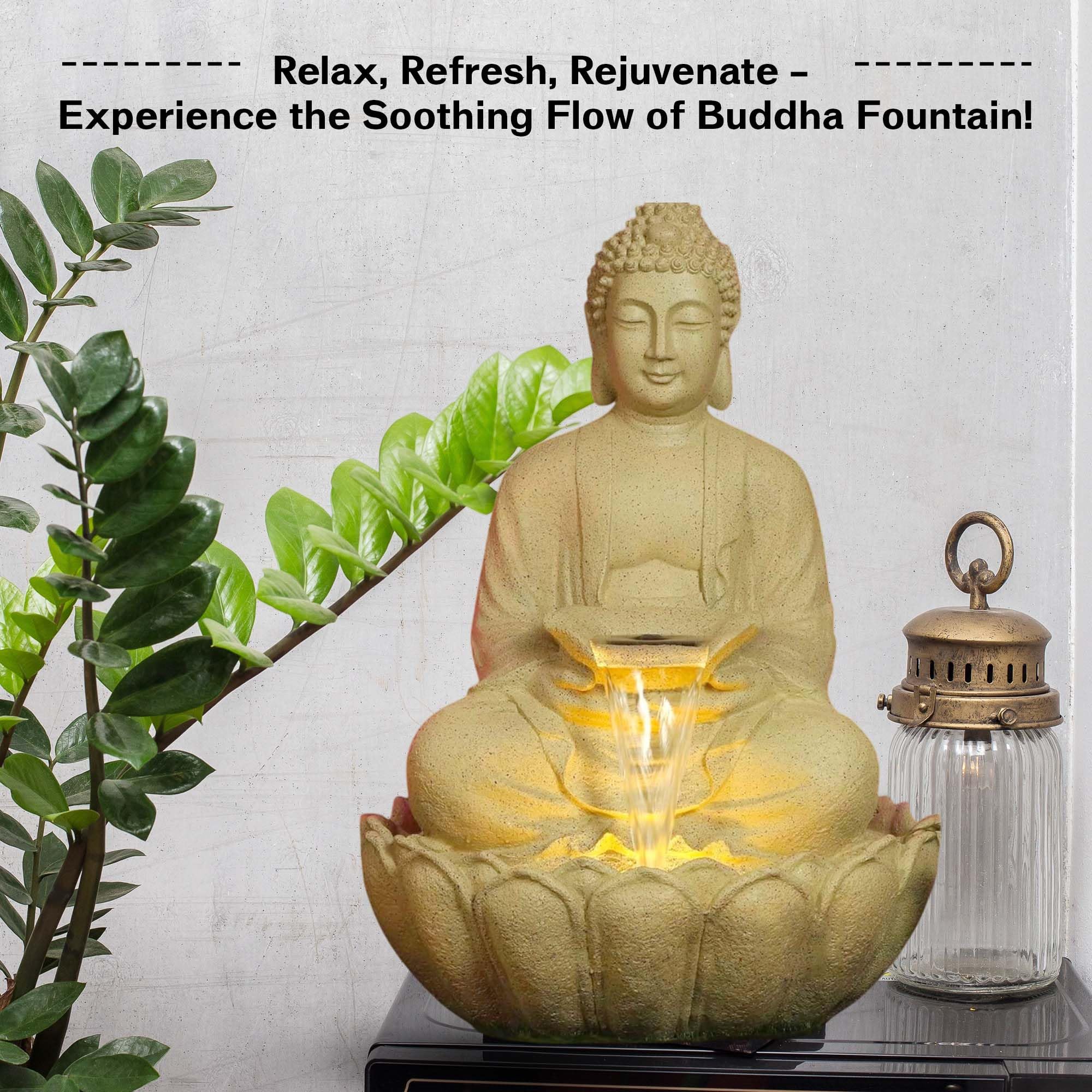 Swadeshi Decors Kamal Buddha Water Fountain Big Size|3 Feet Kamal Buddha Fountain with LED Lighting for Outdoor|Water Fountain for Home & Garden (Beige, 3 Feet),Resin - Image 4 thumbnail