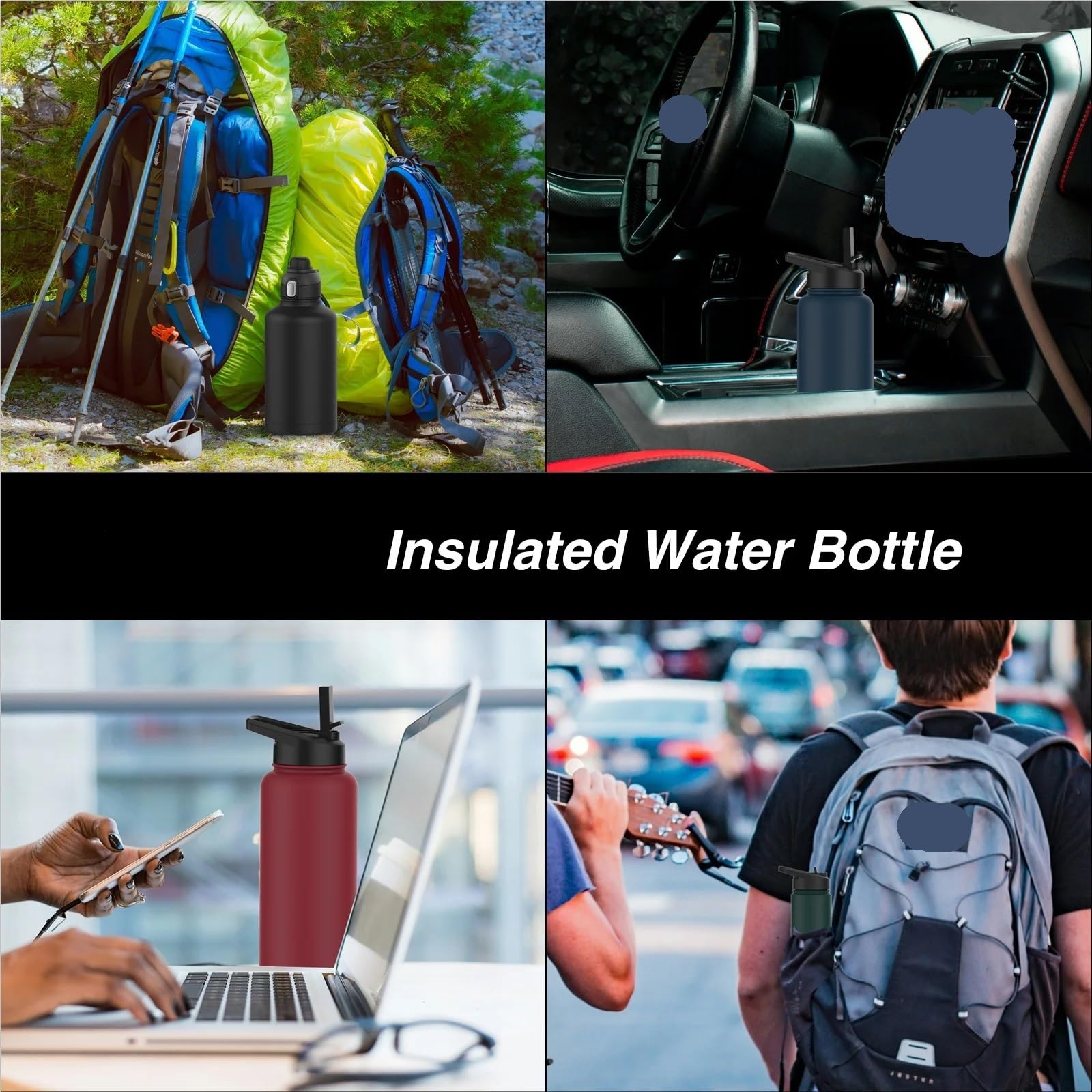 Taza térmica de acero inoxidable con asa, gran capacidad, for oficina y hogar, ideal for deportes al aire libre Para Viajar Y Trabajar(16OZ,Color3)