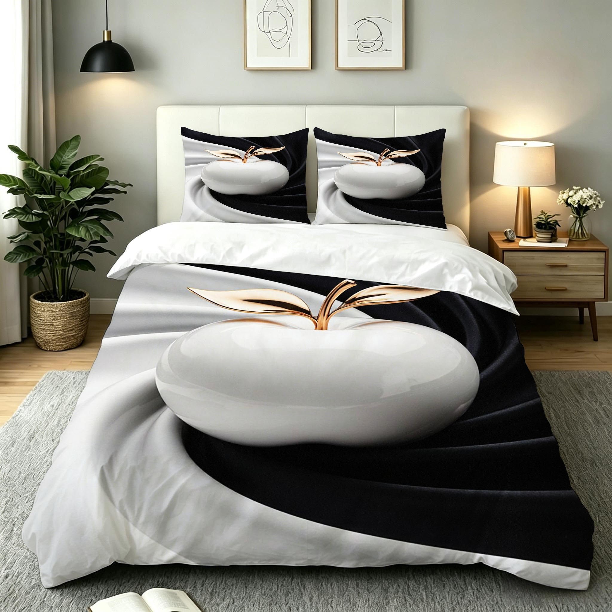 Housse de couette fruits blancs 160x200 cm avec 2 taies parure lit microfibre AW9513