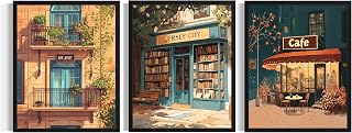 Jersey City New Jersey Art Print Poster, (Set of 3) Vintage Cafe Bookstore Reading Books Wall Art Painting for Living Room Office Decor AAA15 (Jersey City New Jersey, 16 x 20 inches (3 Panels), Black Frame)