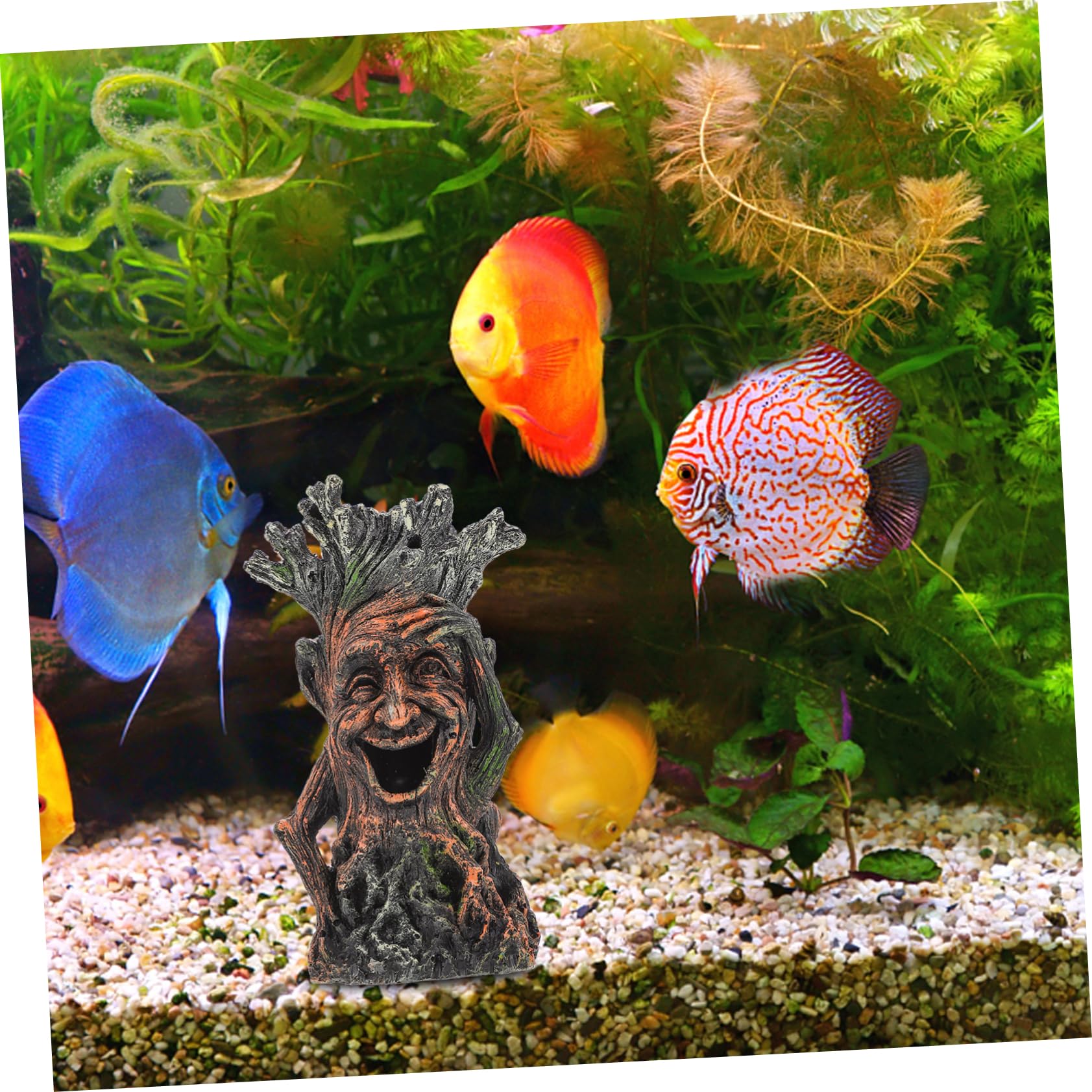 Décoration Aquarium Résine Tronc Arbre Artificiel Visage Souriant Homme Mort Accessoire Aménagement Paysager