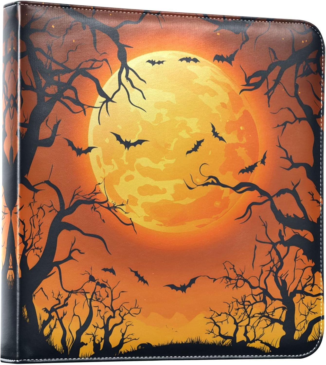 JIPONI Halloween Full Moon Tree Large Photo Album, DIY Leather Cover Scrapbook Albums for 4x6 5x7 6x8 Pictures, Self Adhesive Memory Book for Wedding, Baby, Family