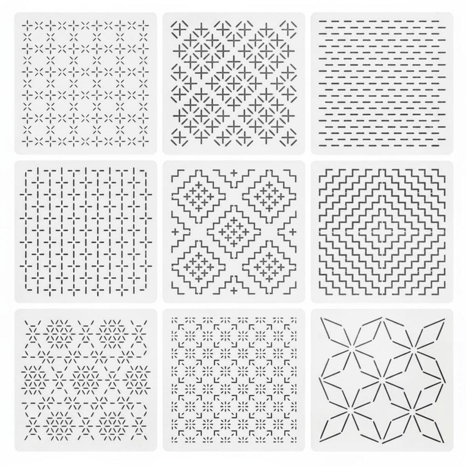 4 Piezas de Plantilla de Bordado Japonés, Plantilla Geométrica, Patrón de Costura, Patrones Entrelazados, Pet Semitransparente, Flexible, Sólido, Cort, 3 Piezas