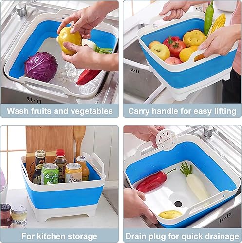Miniatura 6 de Lavaplatos plegable de 2.4 galones (9L) con tapón de drenaje, para exteriores, multiuso, ahorro de espacio, bandeja de almacenamiento de cocina para