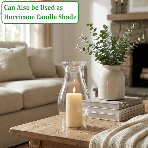 Oil Lamp Chimney Replacement, Glass Candle Holder, Hurricane Lamp Clear Glass Shade, 3 Inch Base, for Kerosene Lamps