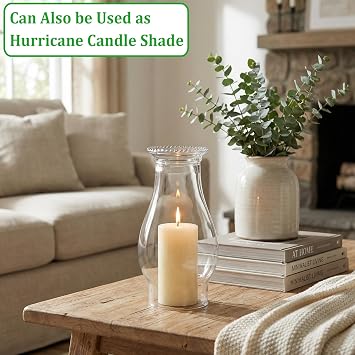 Oil Lamp Chimney Replacement, Glass Candle Holder, Hurricane Lamp Clear Glass Shade, 3 Inch Base, for Kerosene Lamps