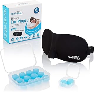 macika Sleeping Ear Plugs Silicone Ear Plugs with Sleeping Mask Comfortable and Soft Earplugs Noise Cancelling Ear Plugs Mouldable Reusable Silicone Plugs for Sleeping, Studying, Swimming,7 Pairs