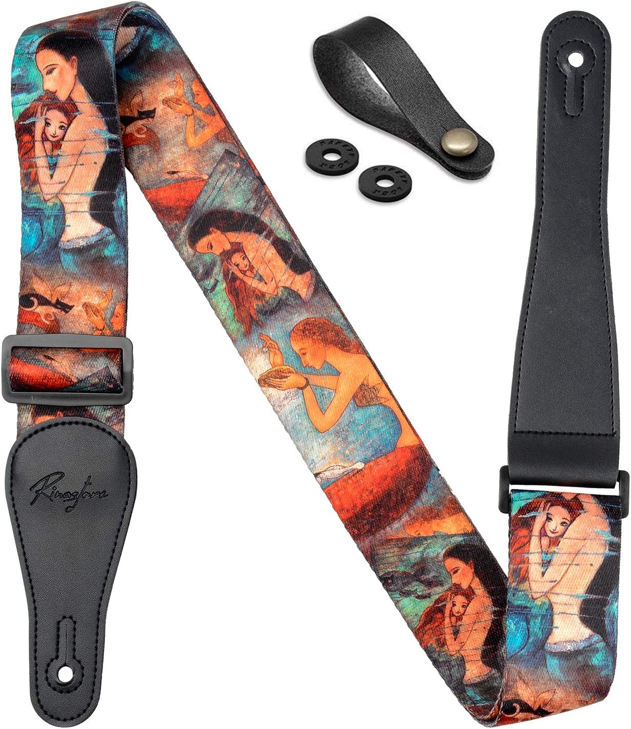 Rinastore Mermaid Guitar Strap Includes Strap Button & 2 Strap Locks For Bass, Electric & Acoustic Guitars