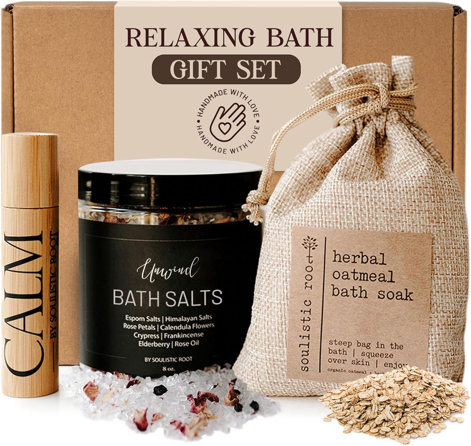 Relaxing Bath Gift Set, Luxury Spa Gifts for Women, Self Care Products for Women and Men, Calm Essential Oil Roller, Oatmeal Lavender Bath Soak & Epsom Salts with Essential Oils Relaxing Bath Gift Set, Luxury Spa Gifts for Women, Self Care Products for Women and Men, Calm Essential Oil Roller, Oatmeal Lavender Bath Soak & Epsom Salts with Essential Oils