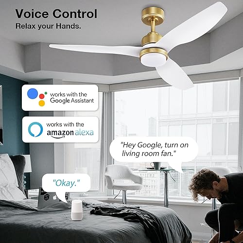 Miniatura 9 de Ventilador de techo inteligente de madera de bajo perfil de 52 pies con control remoto de luces, motor de CC silencioso, montaje empotrado para