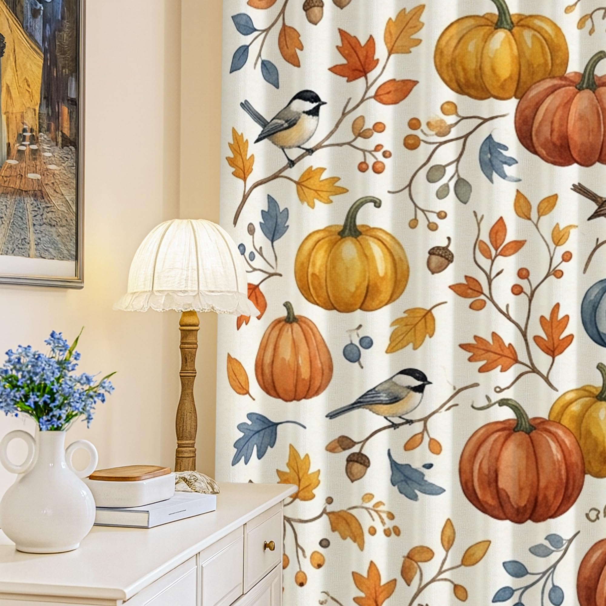 Rideaux occultants thermiques avec motif automnal orange pour chambre