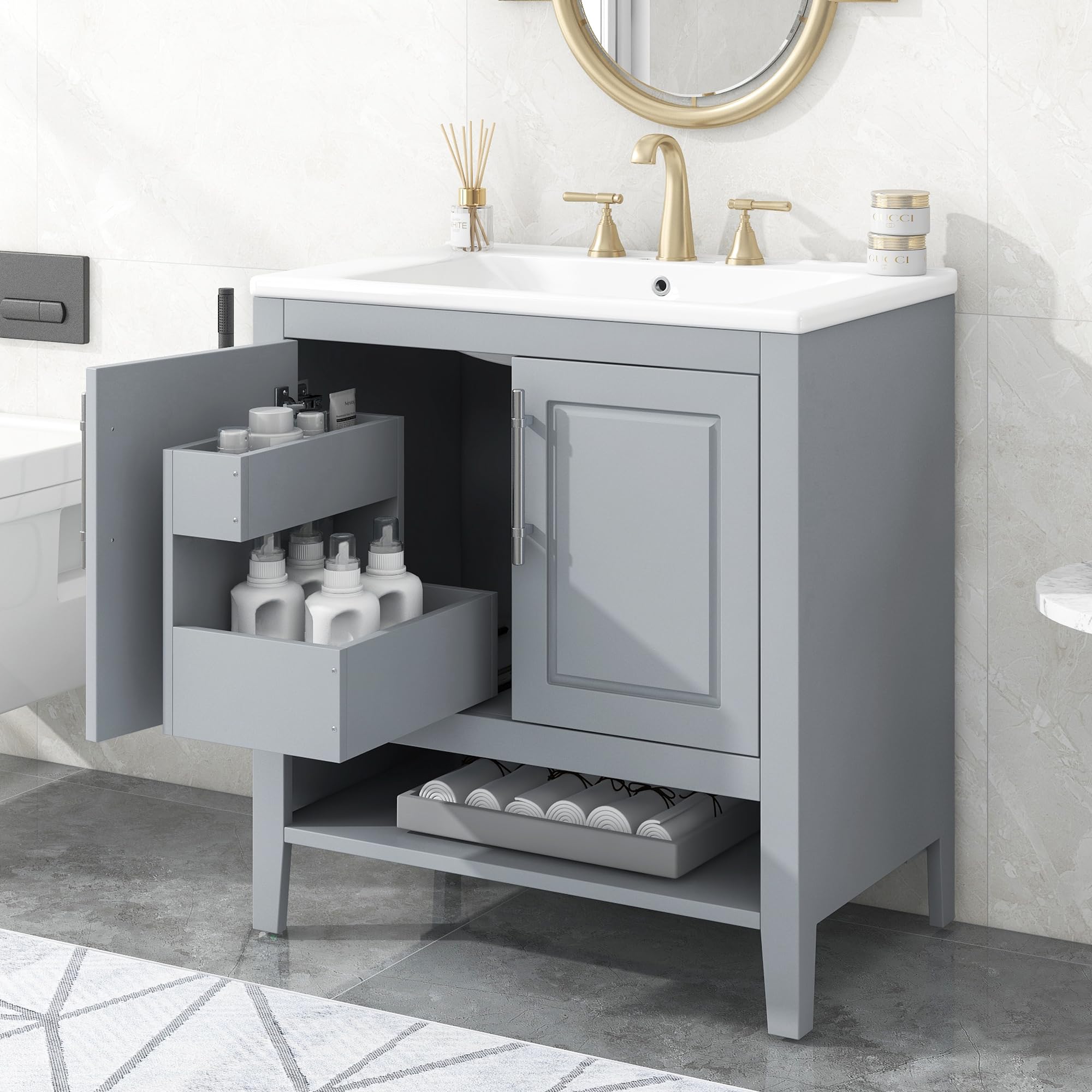 Amazon.com: 30" Bathroom Vanity with Sink, Modern Combo Cabinet ...