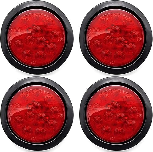 Miniatura 2 de Kit de luces redondas de 12 luces LED blancas de 4 pulgadas de paradagirocolamarcha atrásmarcha atrásmarcha atrás, camión de remolque de cama plana,
