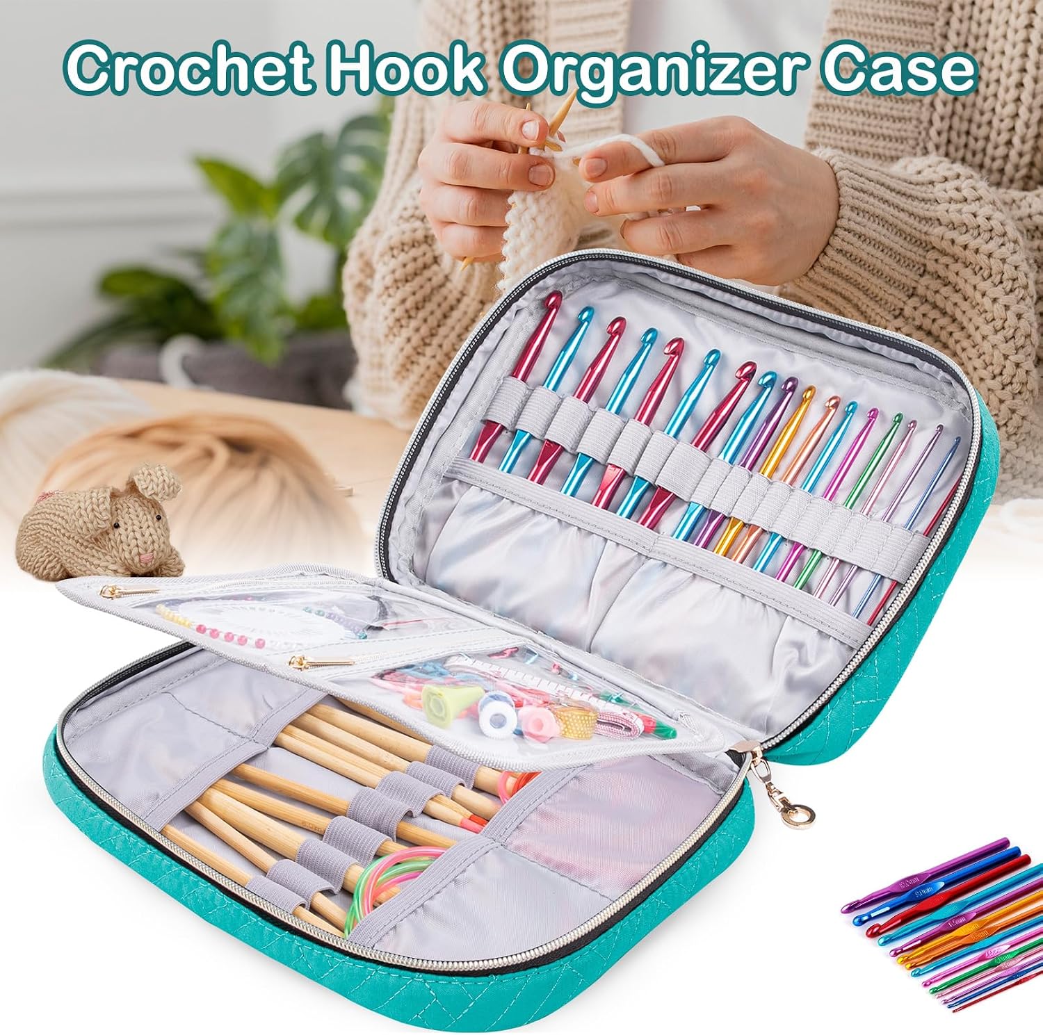 MYBAGZING Crochet Hook Case Empty - Quilted Crochet Organizer Case- Crochet Hook Holder for Circular Knitting Needles, Crochet Hooks (up to 8") Knitting & Crochet Supplies - Knitting Accessories