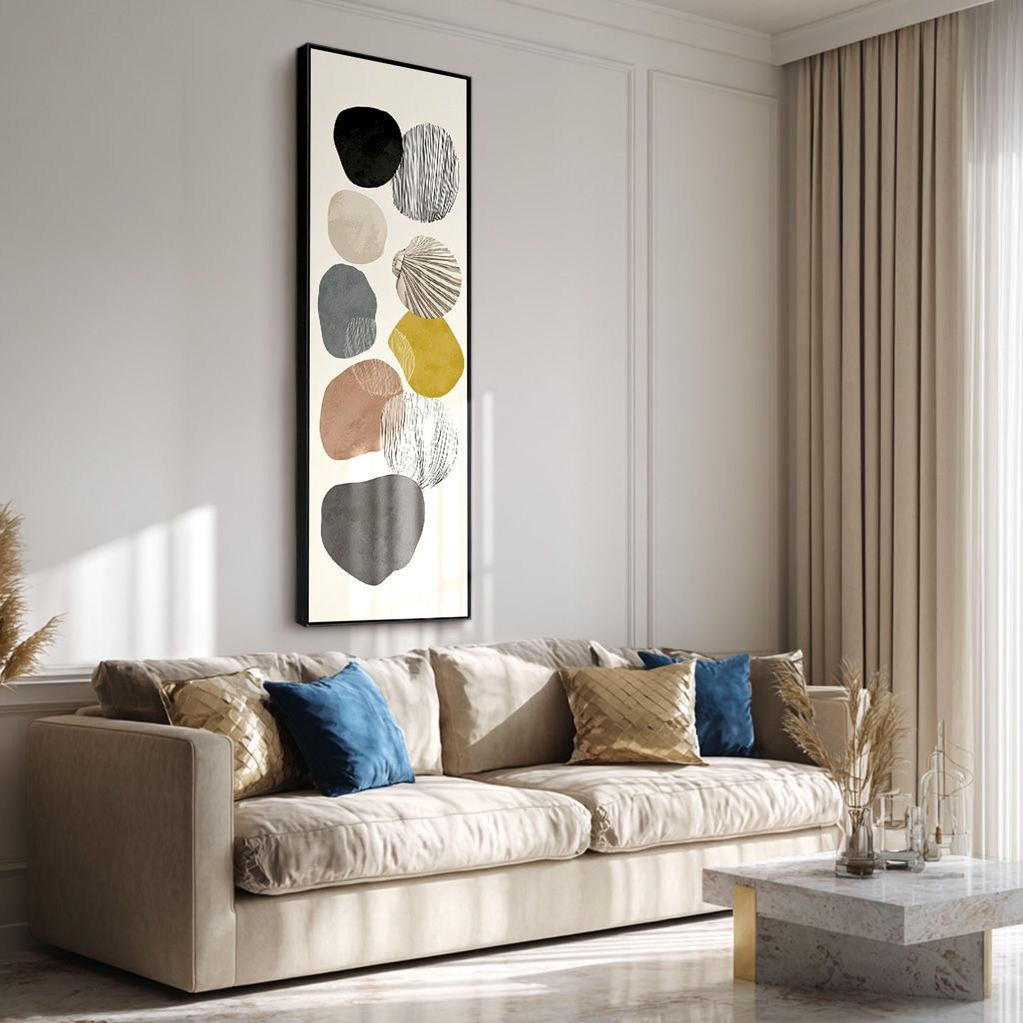 Współczesna sztuka ścienna w stylu Zen - dekoracja Japandi Wabi Sabi - Wysokie cienkie plakaty - Pionowe obrazy na płótnie - druk artystyczny (55 x 110 cm/rama wewnętrzna)