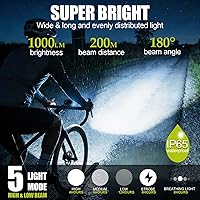 Vista 2 de Bike Lights for Night Riding - Aidisun Front Bicycle Light with High/Low Beam 1000 Lumens LED Bike Headlight Rechargeable, Lightweight, Max 12 Hours