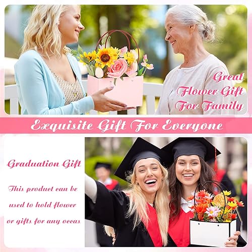 Miniatura 6 de Geelin 30 bolsas de regalo de flores, bolsas de papel para ramos de papel, caja de flores rectangular para arreglos, caja de ramo impermeable con